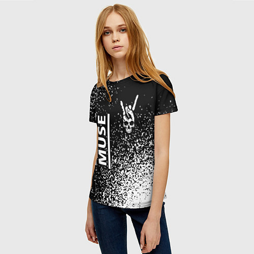 Женская футболка Muse и рок символ на темном фоне / 3D-принт – фото 3