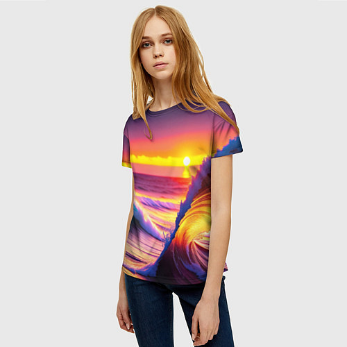 Женская футболка Волны на закате / 3D-принт – фото 3