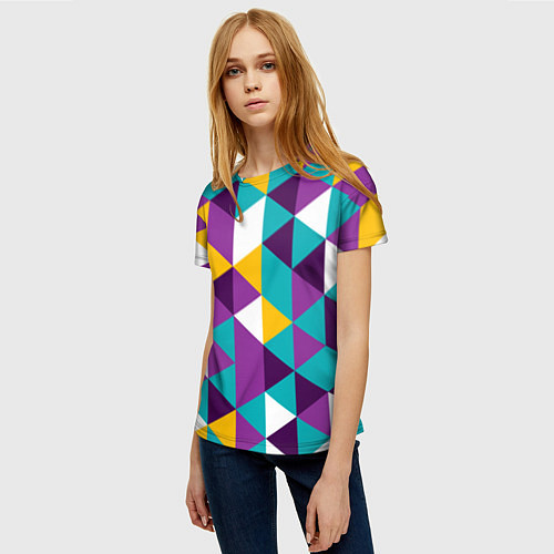 Женская футболка Разноцветный ромбический паттерн / 3D-принт – фото 3