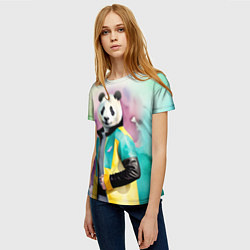 Футболка женская Прикольный панда в модной куртке, цвет: 3D-принт — фото 2