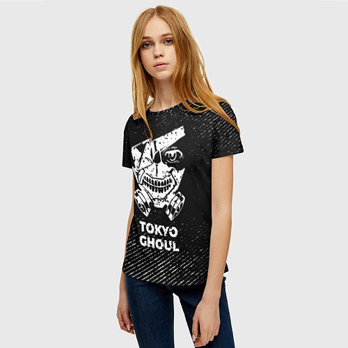 Женская футболка Tokyo Ghoul с потертостями на темном фоне / 3D-принт – фото 3