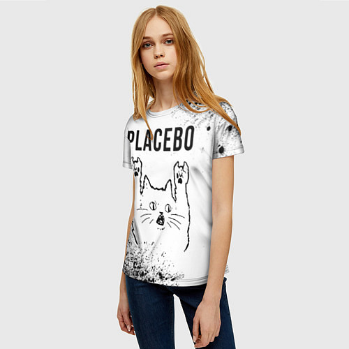 Женская футболка Placebo рок кот на светлом фоне / 3D-принт – фото 3