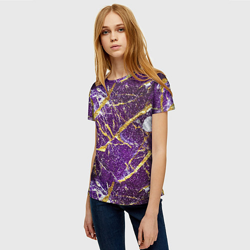 Женская футболка Фиолетовые и золотые блестки / 3D-принт – фото 3