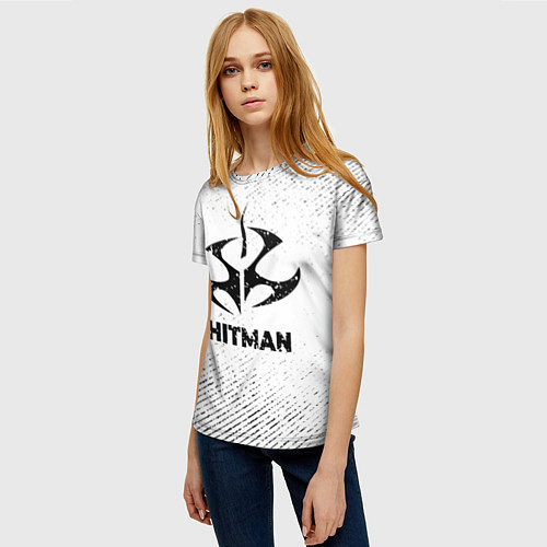 Женская футболка Hitman с потертостями на светлом фоне / 3D-принт – фото 3