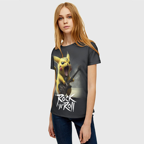 Женская футболка Пикачу с электрогитарой / 3D-принт – фото 3