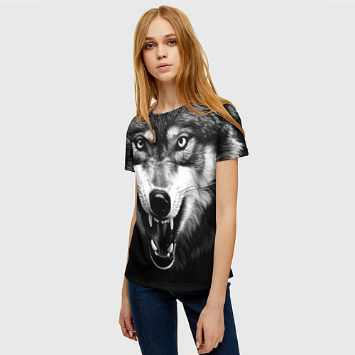 Женская футболка Агрессивный атакующий волк / 3D-принт – фото 3