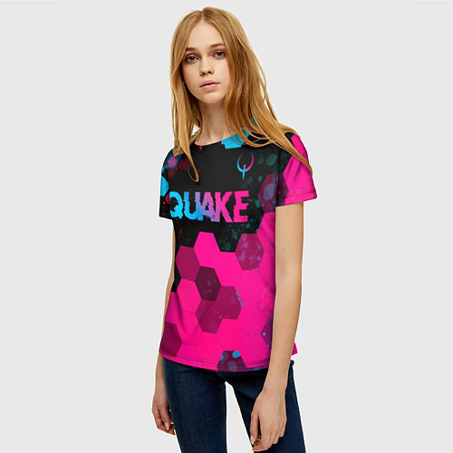 Женская футболка Quake - neon gradient: символ сверху / 3D-принт – фото 3