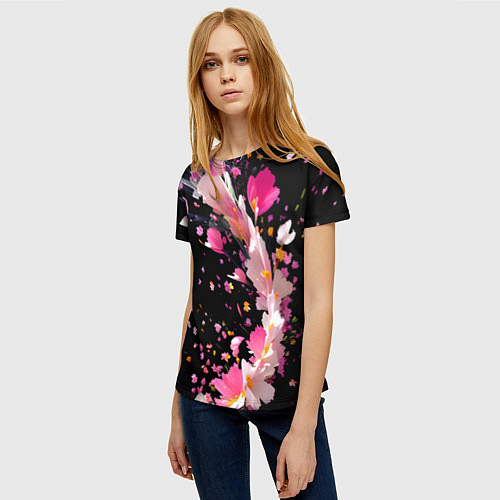 Женская футболка Вихрь розовых лепестков / 3D-принт – фото 3