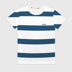Футболка женская Бело-синий полосатый узор, цвет: 3D-принт
