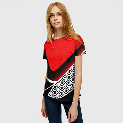Женская футболка Геометрическая униформа - красная / 3D-принт – фото 3