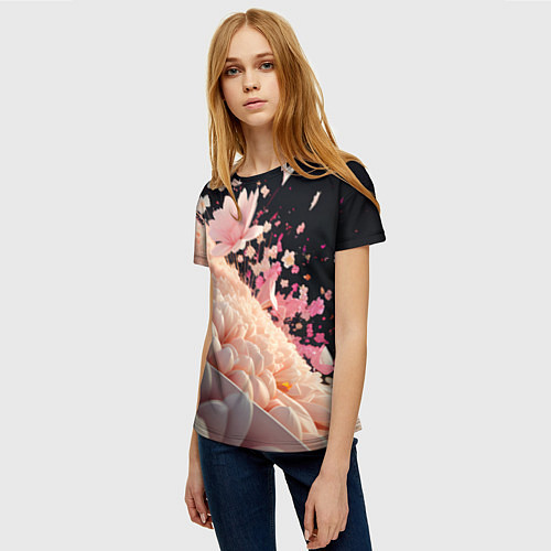 Женская футболка Множество розовых цветов / 3D-принт – фото 3