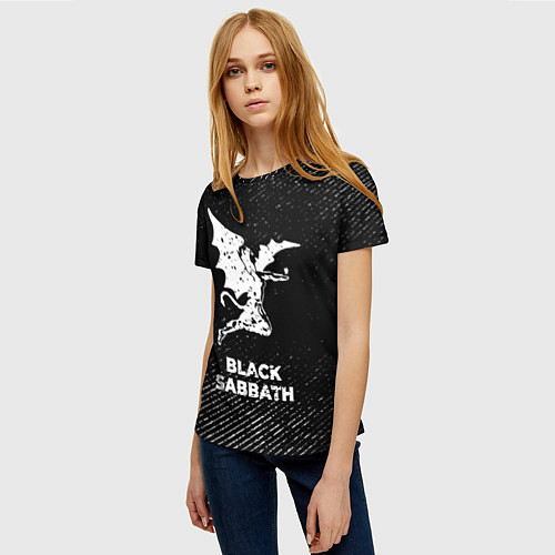 Женская футболка Black Sabbath с потертостями на темном фоне / 3D-принт – фото 3