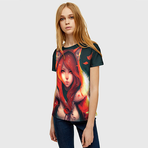 Женская футболка Рыжая девушка-лиса / 3D-принт – фото 3