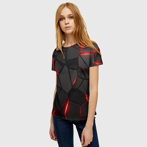 Женская футболка Плиты с красной подсветкой / 3D-принт – фото 3