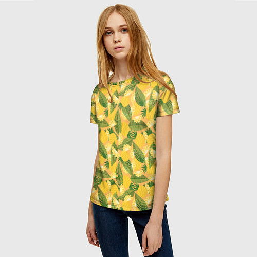 Женская футболка Летний паттерн с ананасами / 3D-принт – фото 3