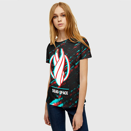 Женская футболка Dead Space в стиле glitch и баги графики на темном / 3D-принт – фото 3