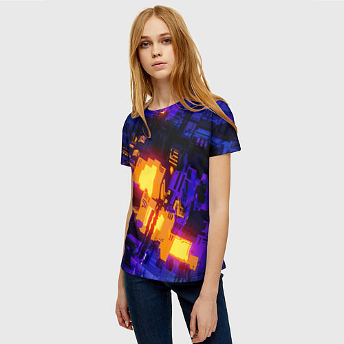 Женская футболка Фиолетовая и оранжевая схема / 3D-принт – фото 3