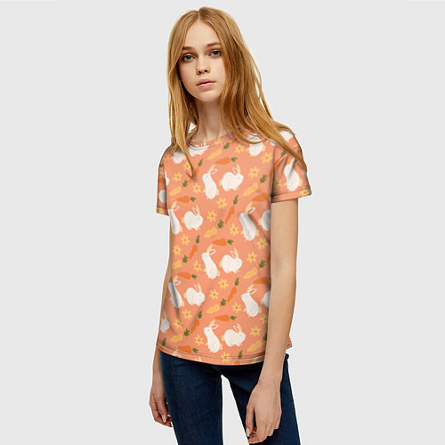 Женская футболка Зайцы с морковью паттерн / 3D-принт – фото 3