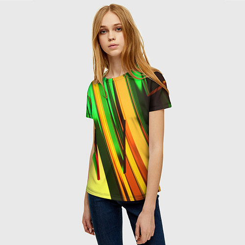 Женская футболка Зелёные и оранжевые пластины / 3D-принт – фото 3
