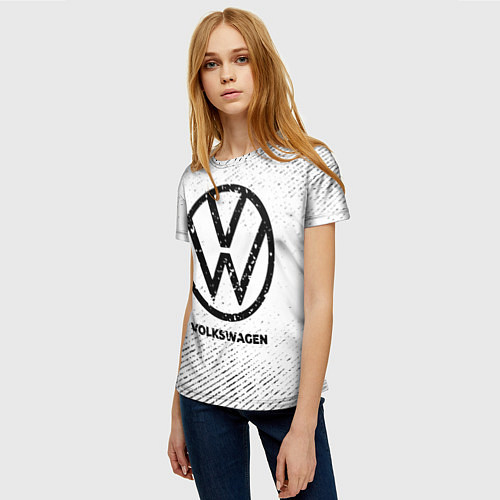 Женская футболка Volkswagen с потертостями на светлом фоне / 3D-принт – фото 3