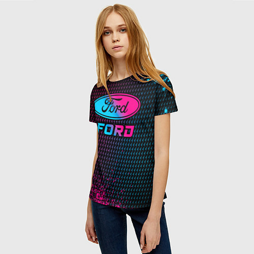 Женская футболка Ford - neon gradient / 3D-принт – фото 3