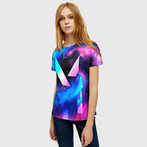 Женская футболка Valorant неоновый космос / 3D-принт – фото 3