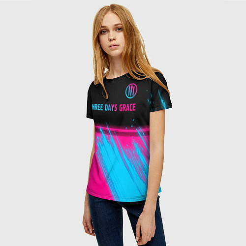 Женская футболка Three Days Grace - neon gradient: символ сверху / 3D-принт – фото 3