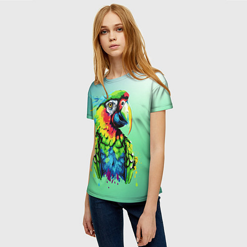 Женская футболка Разноцветный попугай / 3D-принт – фото 3