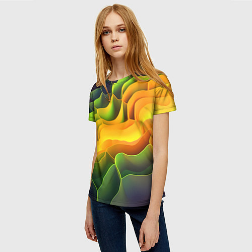 Женская футболка Радужная объемная поверхность / 3D-принт – фото 3