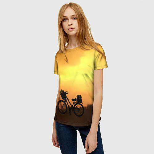 Женская футболка Велосипед на закате / 3D-принт – фото 3