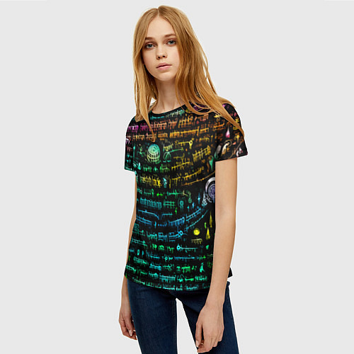 Женская футболка Символы психоделика - нейронная сеть / 3D-принт – фото 3