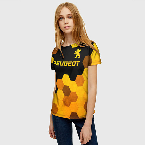 Женская футболка Peugeot - gold gradient: символ сверху / 3D-принт – фото 3