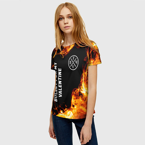 Женская футболка Bullet For My Valentine и пылающий огонь / 3D-принт – фото 3