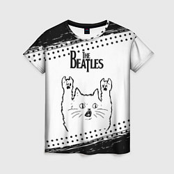 Футболка женская The Beatles рок кот на светлом фоне, цвет: 3D-принт