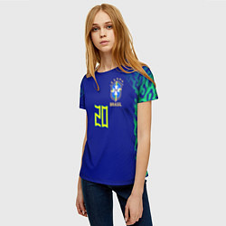 Футболка женская Винисиус Жуниор ЧМ 2022 сборная Бразилии гостевая, цвет: 3D-принт — фото 2
