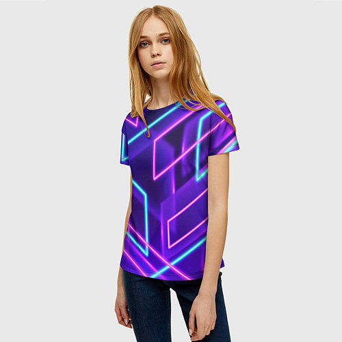 Женская футболка Светящиеся разноцветные полосы / 3D-принт – фото 3