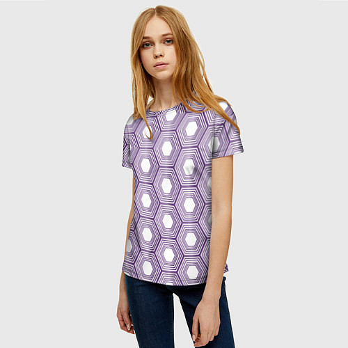 Женская футболка Шестиугольники фиолетовые / 3D-принт – фото 3