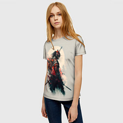 Футболка женская Самурай на фоне луны - нейросеть, цвет: 3D-принт — фото 2