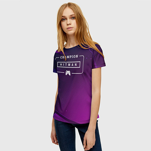 Женская футболка Hitman gaming champion: рамка с лого и джойстиком / 3D-принт – фото 3