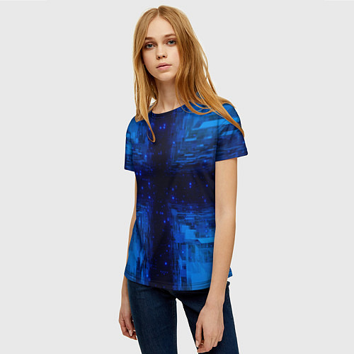 Женская футболка Тёмно-синие множества фигур / 3D-принт – фото 3
