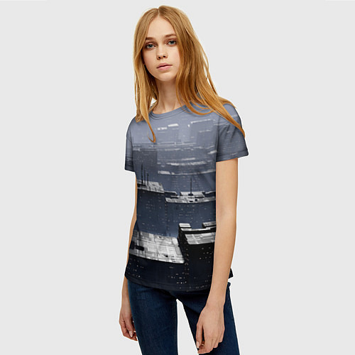 Женская футболка Тёмный металлический город будущего / 3D-принт – фото 3
