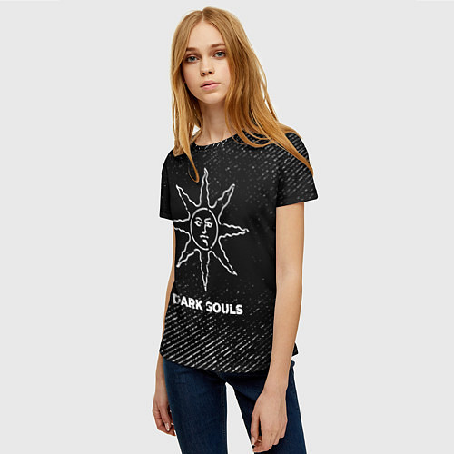 Женская футболка Dark Souls с потертостями на темном фоне / 3D-принт – фото 3