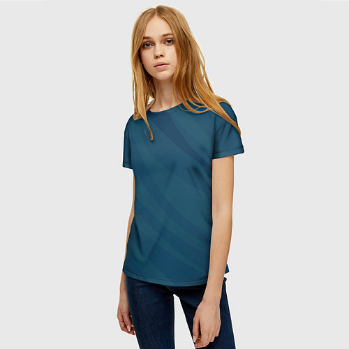 Женская футболка Сине-зеленый плавные полосы / 3D-принт – фото 3