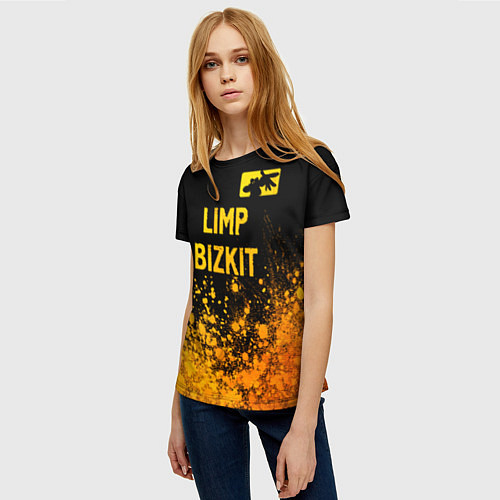 Женская футболка Limp Bizkit - gold gradient: символ сверху / 3D-принт – фото 3