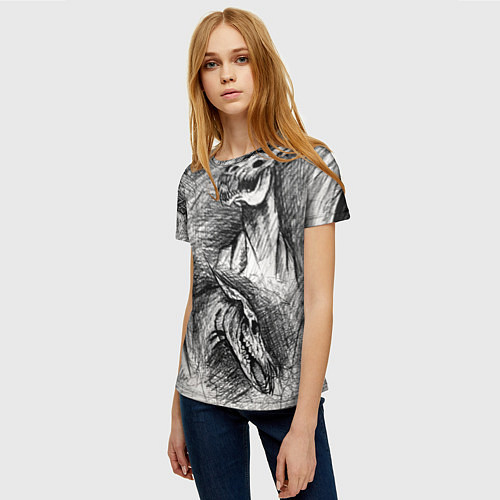 Женская футболка Черепа лошадей - эскиз / 3D-принт – фото 3