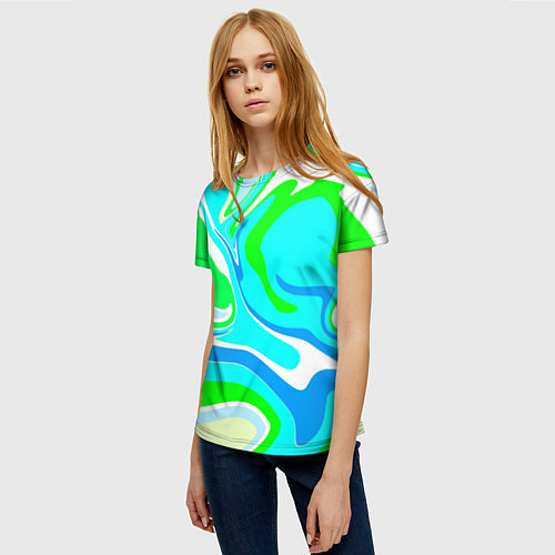 Женская футболка Абстракция сине-зеленая / 3D-принт – фото 3