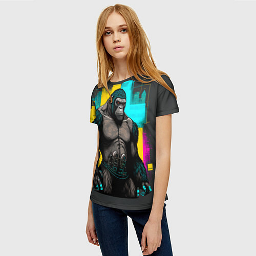 Женская футболка Киберпанк-горилла / 3D-принт – фото 3