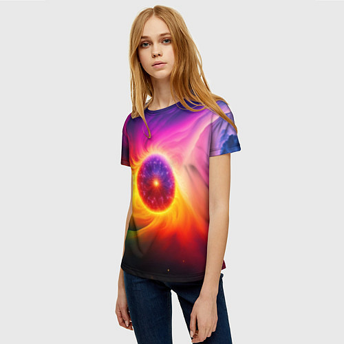 Женская футболка Неоновое солнце / 3D-принт – фото 3