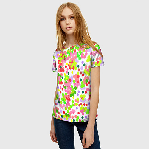 Женская футболка Разноцветное конфетти на белом / 3D-принт – фото 3