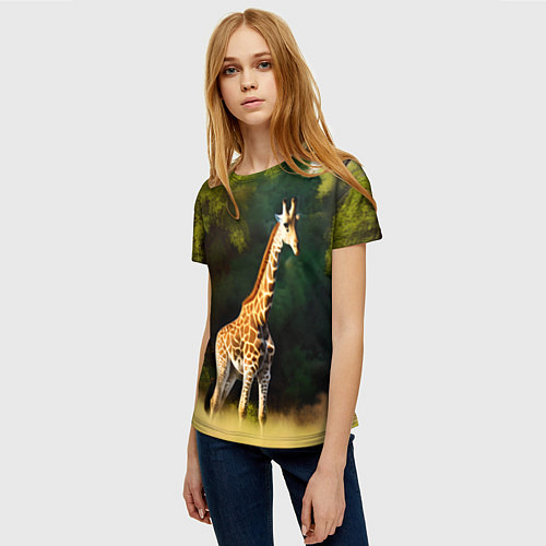 Женская футболка Жираф на фоне деревьев / 3D-принт – фото 3